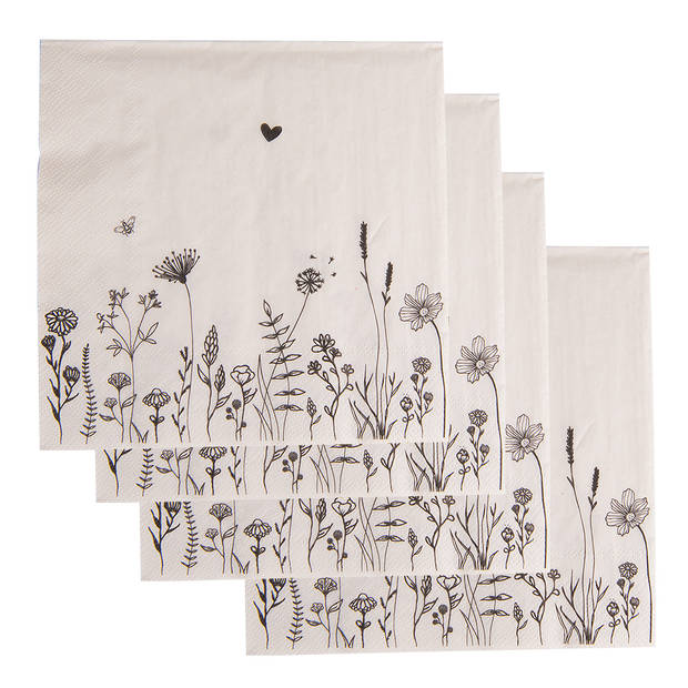 HAES DECO - Set van 4 Wegwerpservetten - 33x33 cm (20 stuks in verpakking) - Papier - Flora and Fauna