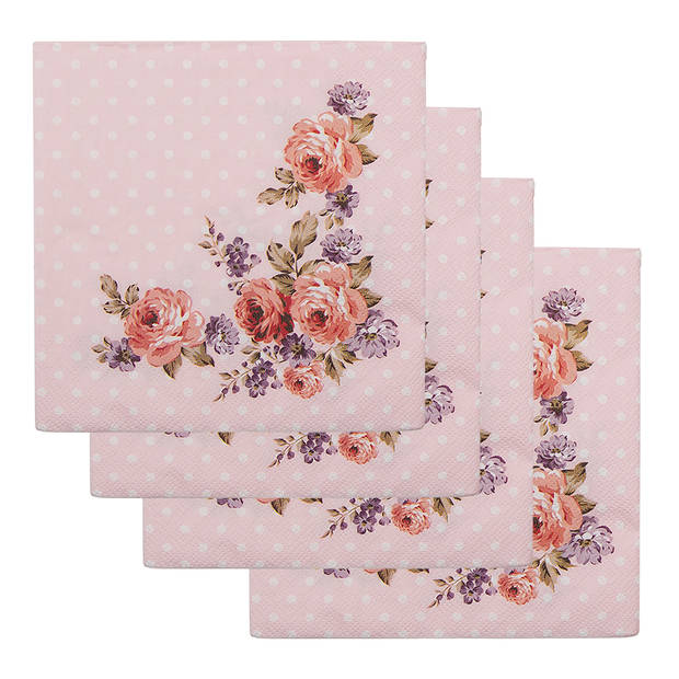 HAES DECO - Set van 4 Wegwerpservetten - 33x33 cm (20 stuks in verpakking) - Papier - Dotty Rose