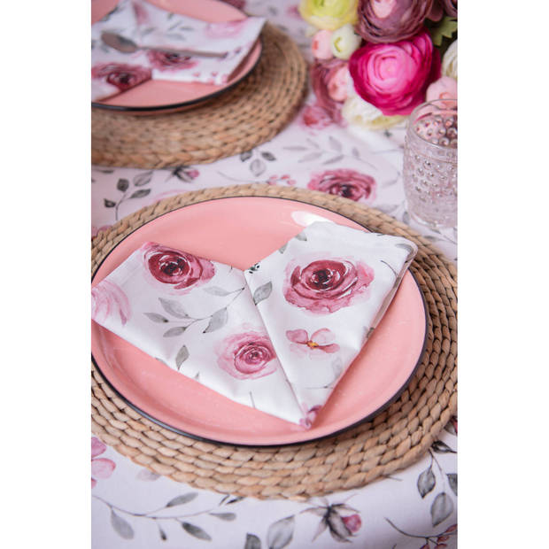 HAES DECO - Set van 4 Wegwerpservetten - 33x33 cm (20 stuks in verpakking) - Papier - Rustic Rose