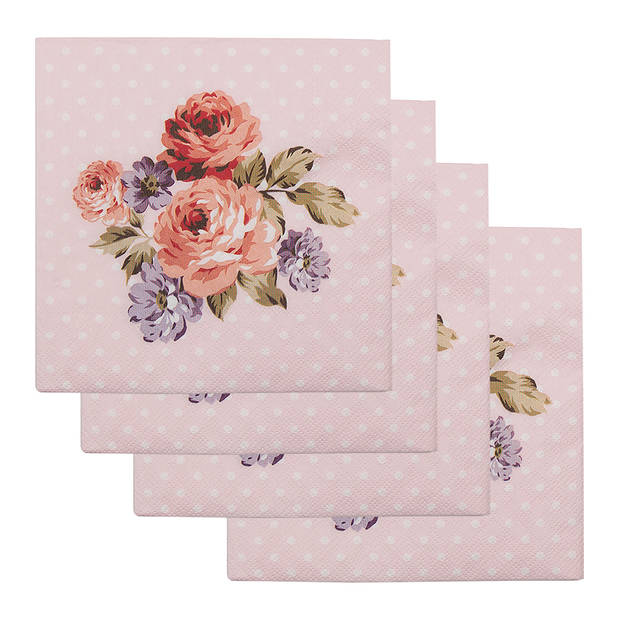 HAES DECO - Set van 4 Wegwerpservetten - 33x33 cm (20 stuks in verpakking) - Papier - Dotty Rose