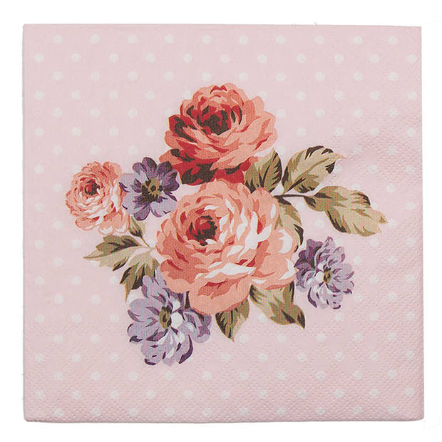 HAES DECO - Set van 4 Wegwerpservetten - 33x33 cm (20 stuks in verpakking) - Papier - Dotty Rose