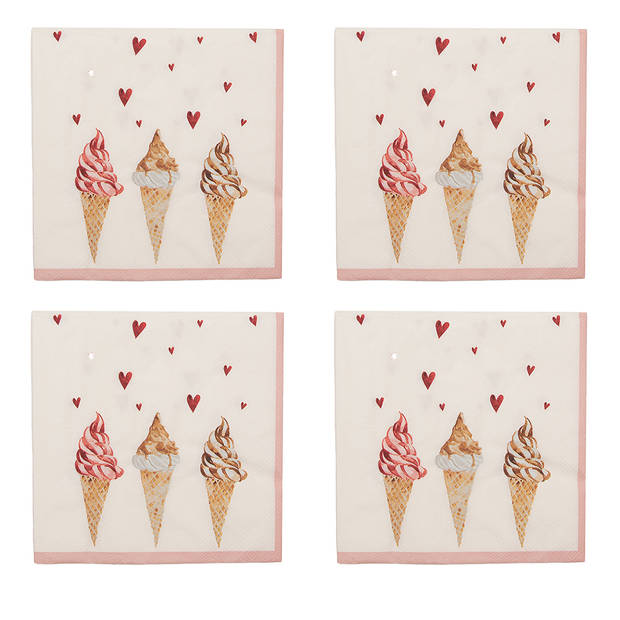 HAES DECO - Set van 4 Wegwerpservetten - 33x33 cm (20 stuks in verpakking) - Papier - Frosty and Sweet