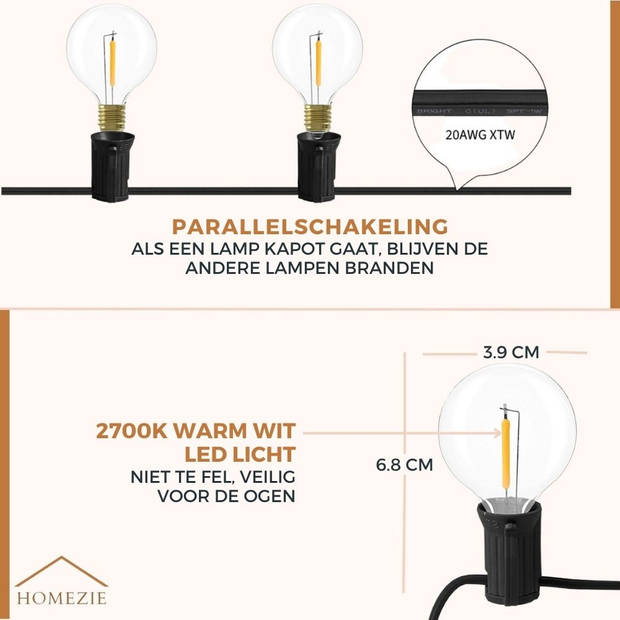 Homezie Lichtsnoer 36 meter met 60 LED bulbs Waterdicht Warm wit Koppelbaar & Dimbaar Lampjes slinger