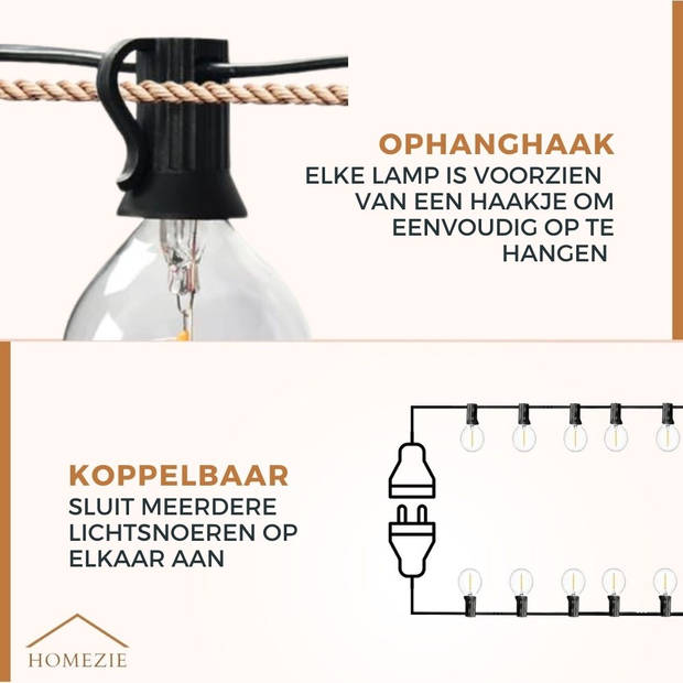 Homezie Lichtsnoer 36 meter met 60 LED bulbs Waterdicht Warm wit Koppelbaar & Dimbaar Lampjes slinger