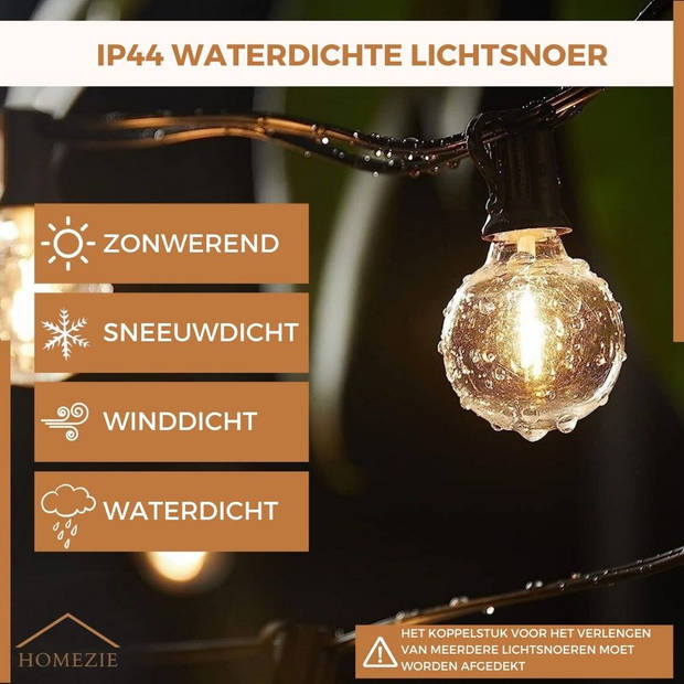 Homezie Lichtsnoer 36 meter met 60 LED bulbs Waterdicht Warm wit Koppelbaar & Dimbaar Lampjes slinger