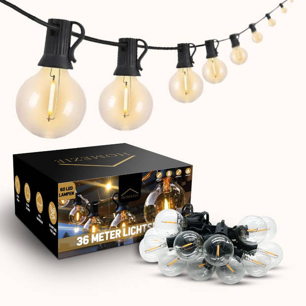 Homezie Lichtsnoer 36 meter met 60 LED bulbs Waterdicht Warm wit Koppelbaar & Dimbaar Lampjes slinger