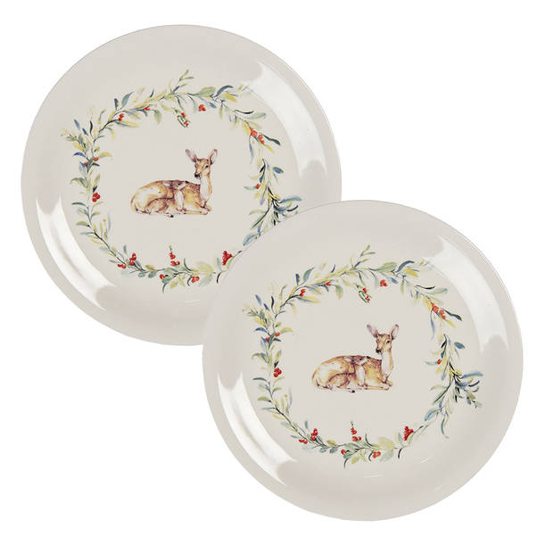 HAES DECO - Dinerborden set van 2 - Formaat Ø 28x2 cm - Keramiek - Dearly Christmas