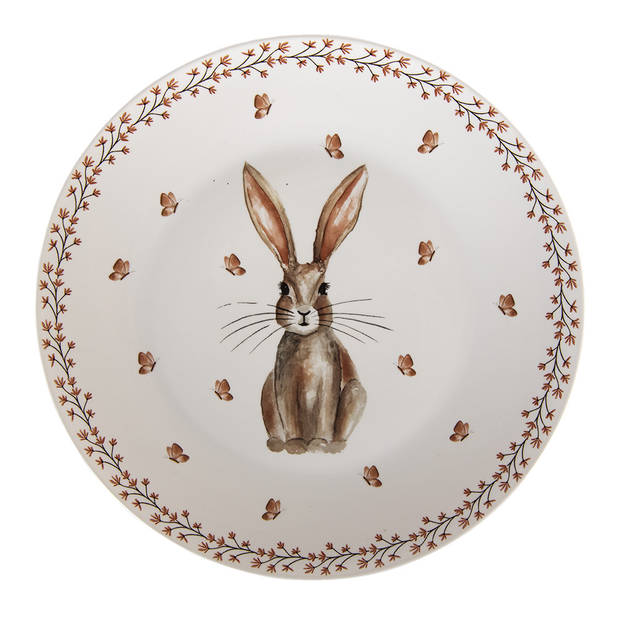 HAES DECO - Dinerborden set van 2 - Formaat Ø 26x2 cm - Porselein - Rustic Easter Bunny