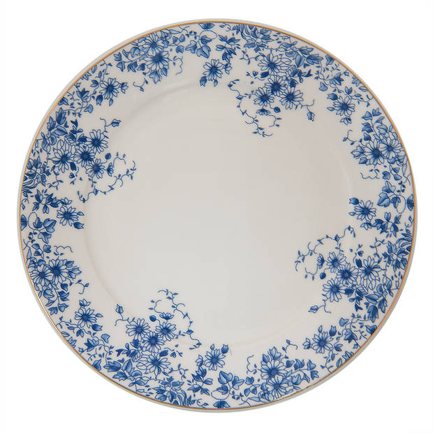 HAES DECO - Dinerborden set van 4 - Formaat Ø 26x2 cm - Porselein - Blue Flowers