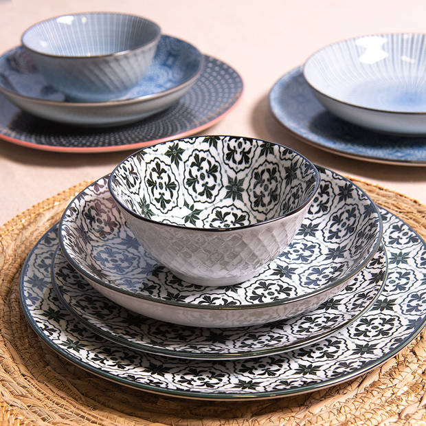 HAES DECO - Dinerborden set van 4 - Formaat Ø 26x2 cm - Keramiek - Eastern Grace