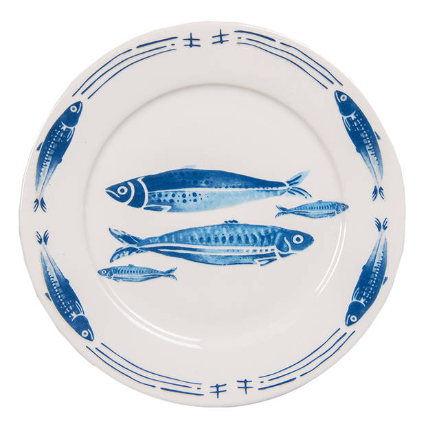 HAES DECO - Dinerborden set van 4 - Formaat Ø 26x2 cm - Porselein - Fishy Blue