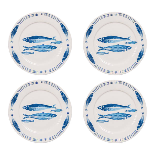 HAES DECO - Dinerborden set van 4 - Formaat Ø 26x2 cm - Porselein - Fishy Blue