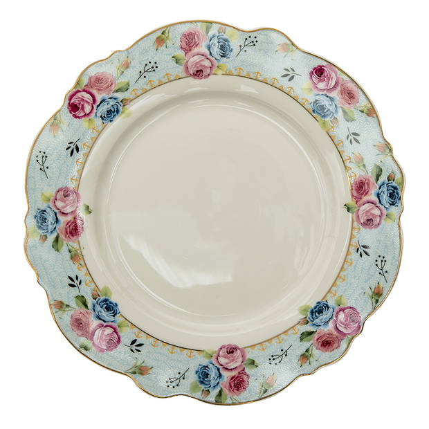 HAES DECO - Dinerborden set van 4 - Formaat Ø 28x2 cm - Keramiek - Fleur D'Amour