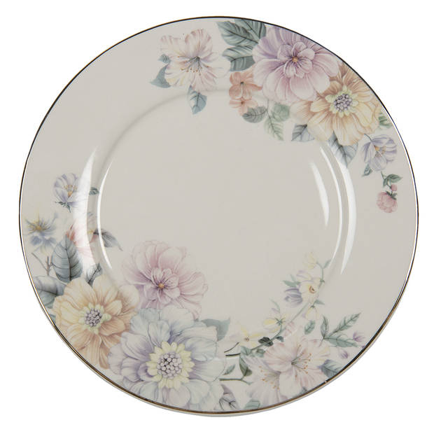 HAES DECO - Dinerborden set van 4 - Formaat Ø 26x2 cm - Porselein - Flowers