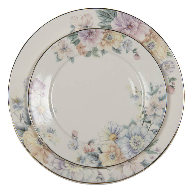 HAES DECO - Dinerborden set van 4 - Formaat Ø 26x2 cm - Porselein - Flowers