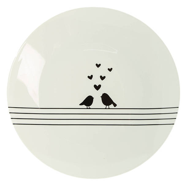 HAES DECO - Dinerborden set van 4 - Formaat Ø 26x2 cm - Porselein - Love birds