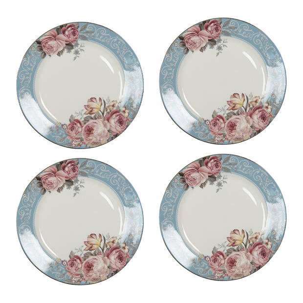 HAES DECO - Dinerborden set van 4 - Formaat Ø 26x2 cm - Porselein - Peony Chique