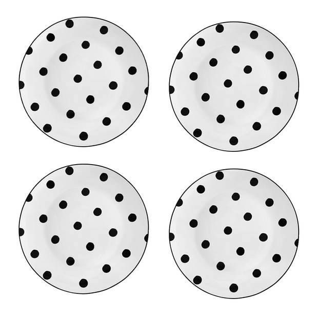 HAES DECO - Dinerborden set van 4 - Formaat Ø 26x2 cm - Porselein - Big Dots