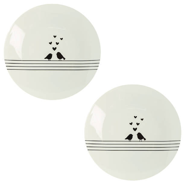 HAES DECO - Set van 2 Ontbijtborden - Ø 20x2 cm - Porselein - Love Birds