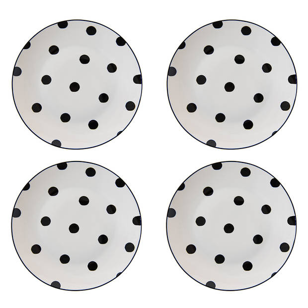HAES DECO - Ontbijtborden set van 4 - Formaat Ø 20x2 cm - Porselein - Big Dots