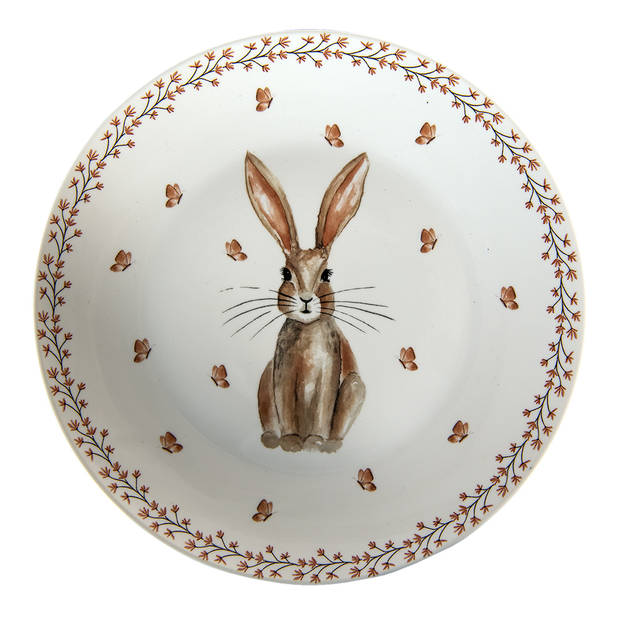 HAES DECO - Ontbijtborden set van 4 - Formaat Ø 20x2 cm - Porselein - Rustic Easter Bunny