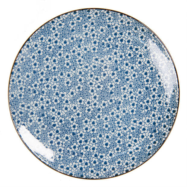 HAES DECO - Ontbijtborden set van 4 - Formaat Ø 21x1 cm - Aardewerk - Fields of Blue