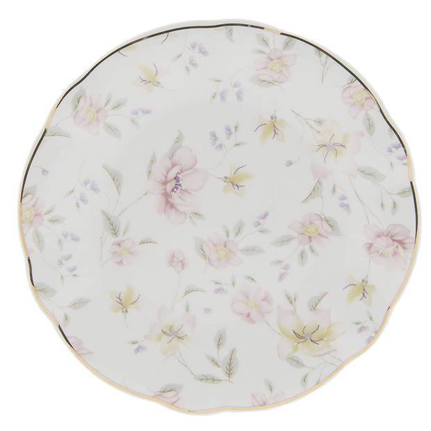 HAES DECO - Ontbijtborden set van 4 - Formaat Ø 19x2 cm - Porselein - Tableware flowers