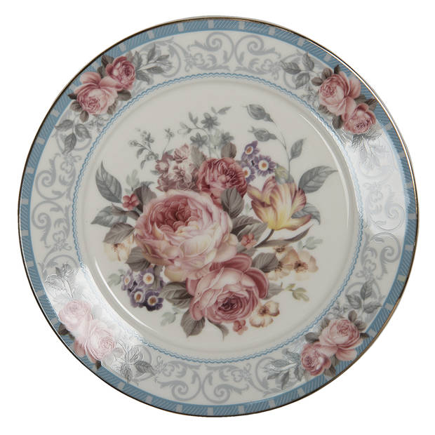 HAES DECO - Ontbijtborden set van 4 - Formaat Ø 21x2 cm - Porselein - Peony Chique