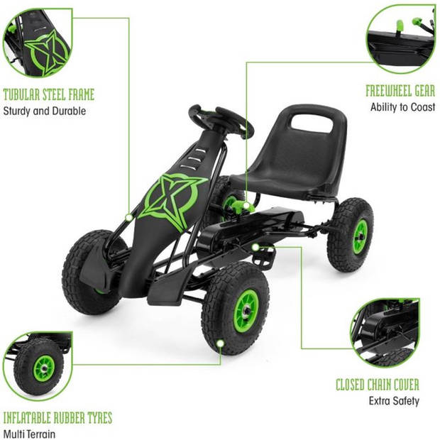 Xootz Viper Go Kart Skelter Junior Zwart/Groen