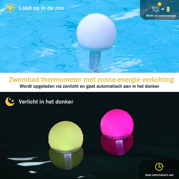 InflaGlow Solar drijvende Zwembad Thermometer met RGB LED verlichting - Bol vorm - Werkt op Zonne-energie