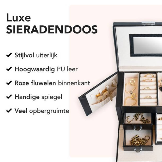 Infinity Goods Sieradendoos met Spiegel - Juwelendoos - Luxe Sieradenbox - Kistje - Vrouwen - Dames - Meisjes - Zwart