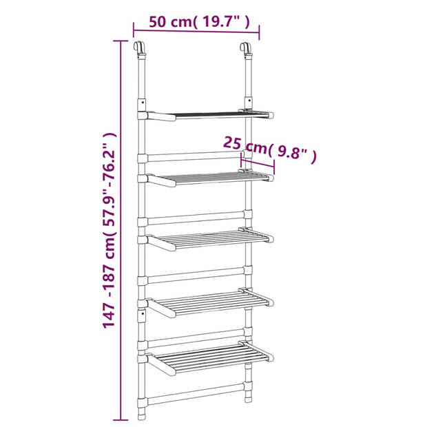 The Living Store 5-laagse hangende wasdroogrek - 50 x 25 x (147-187) cm - zilver