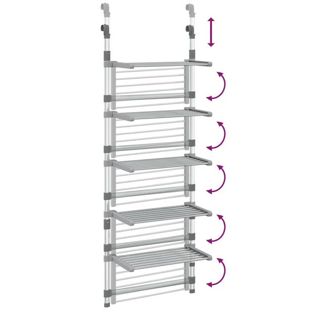 The Living Store 5-laagse hangende wasdroogrek - 50 x 25 x (147-187) cm - zilver