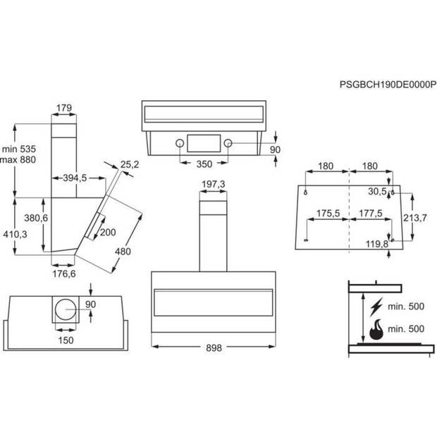 ELECTROLUX LFV319K - Kantelbare wandkap - glazen design - Evacuatie of Recycling - 600m3-h - 49dB - 3 snelheden