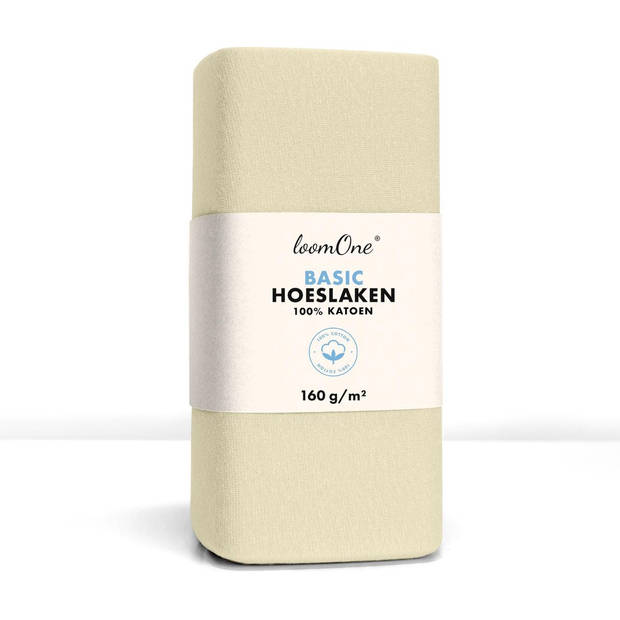 Loom One Hoeslaken – 100% Jersey Katoen – 200x200 cm – tot 23cm matrasdikte– 160 g/m² – Natural / Crème