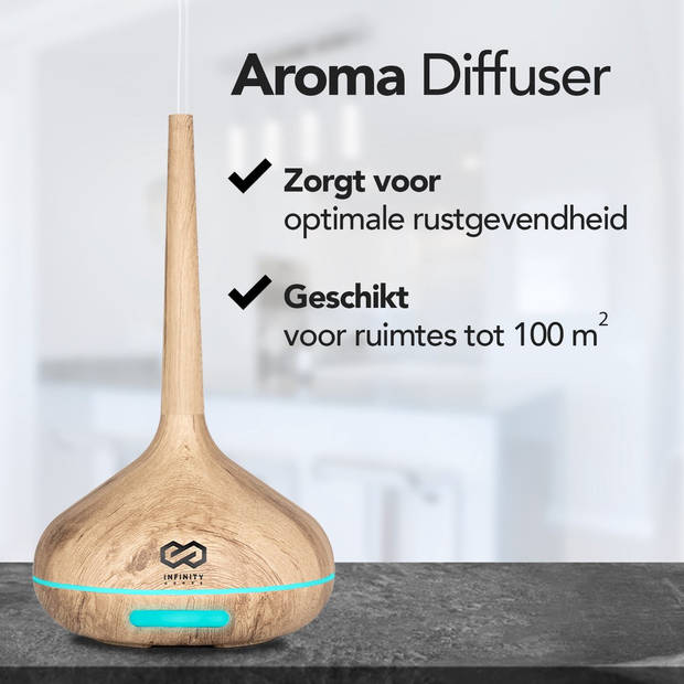 Infinity Goods Aroma Diffuser Incl. 2x 10ml Pure Etherische Olie - Luchtbevochtiger - Verdamper - 10 LED kleuren -