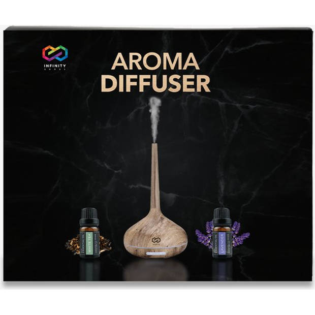 Infinity Goods Aroma Diffuser Incl. 2x 10ml Pure Etherische Olie - Luchtbevochtiger - Verdamper - 10 LED kleuren -
