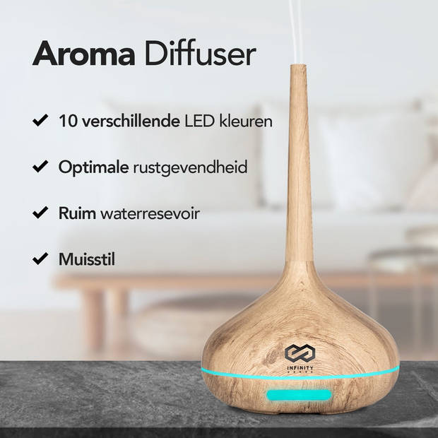 Infinity Goods Aroma Diffuser Incl. 2x 10ml Pure Etherische Olie - Luchtbevochtiger - Verdamper - 10 LED kleuren -