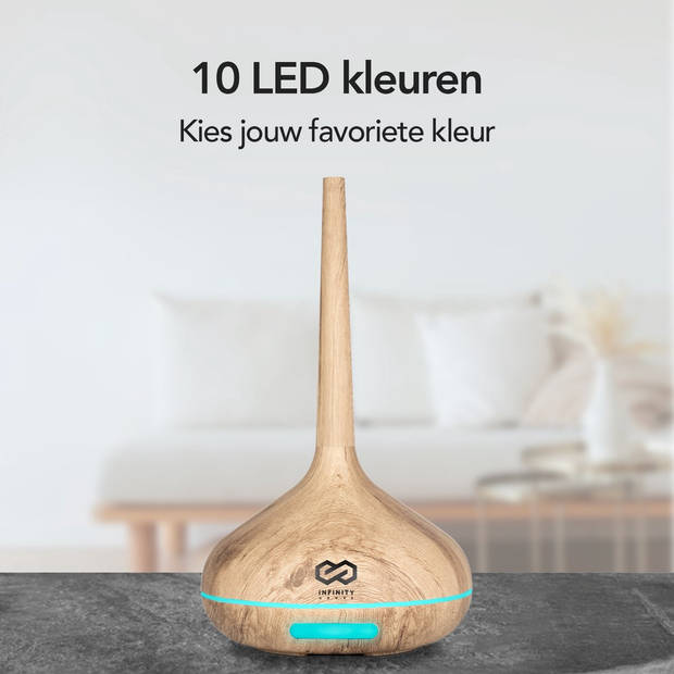 Infinity Goods Aroma Diffuser Incl. 2x 10ml Pure Etherische Olie - Luchtbevochtiger - Verdamper - 10 LED kleuren -