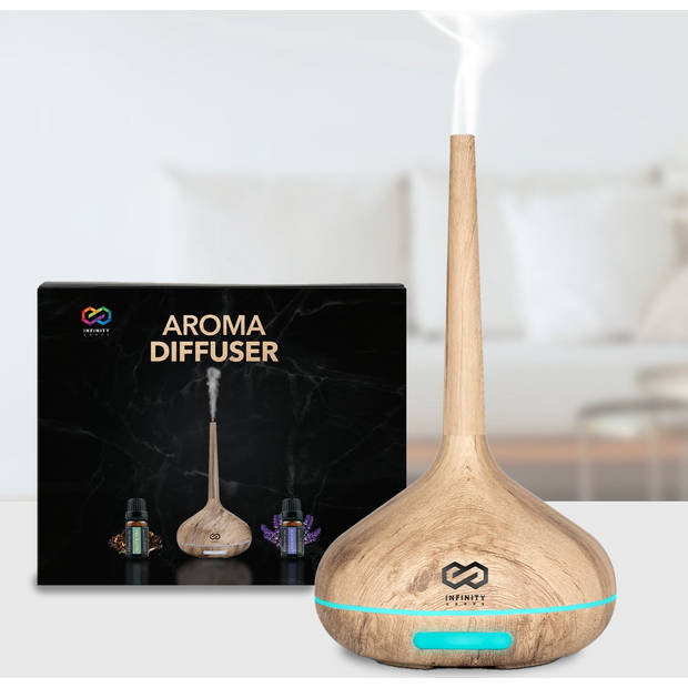 Infinity Goods Aroma Diffuser Incl. 2x 10ml Pure Etherische Olie - Luchtbevochtiger - Verdamper - 10 LED kleuren -