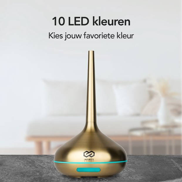 Infinity Goods Aroma Diffuser Incl. 2x 10ml Pure Etherische Olie - Luchtbevochtiger - Verdamper - 10 LED kleuren -