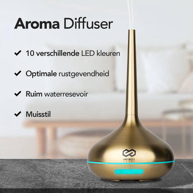 Infinity Goods Aroma Diffuser Incl. 2x 10ml Pure Etherische Olie - Luchtbevochtiger - Verdamper - 10 LED kleuren -