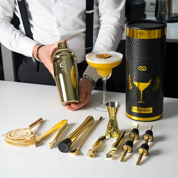 Infinity Goods Cocktailset - Gouden Cocktail Shaker Set van 15 Stuks - Luxe Geschenkdoos - Inclusief Recepten -