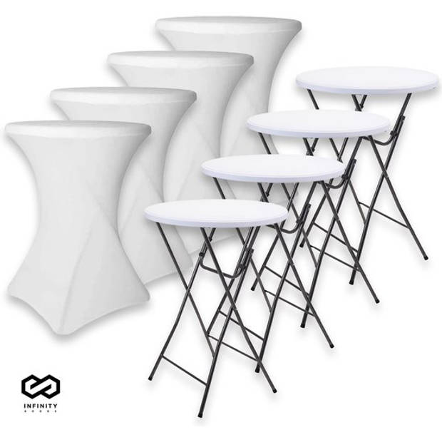 Infinity Goods 4x Stevige Statafel + 4x Witte Statafelrok - Partytafel - Robuust en Weersbestendig - 80cm x 110cm -