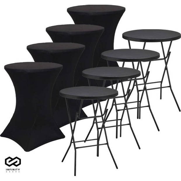 Infinity Goods 4x Stevige Statafel + 4x Zwarte Statafelrok - Partytafel - Robuust en Weersbestendig - Inklapbaar - 80cm