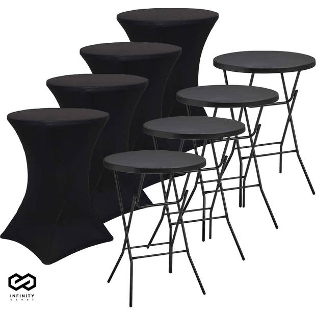 Infinity Goods 4x Stevige Statafel + 4x Zwarte Statafelrok - Partytafel - Robuust en Weersbestendig - Inklapbaar - 80cm