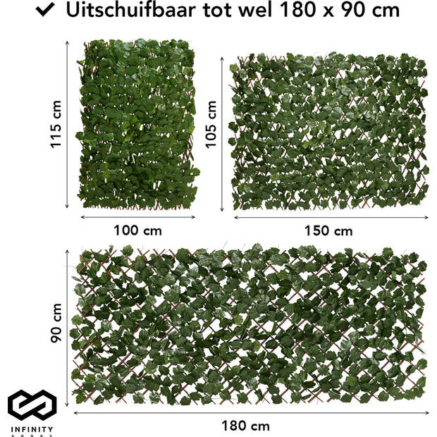 Infinity Goods Kunsthaag – Uitschuifbaar – 180 x 90 cm – Kunstklimop – Kunstplanten Voor Buiten En Binnen – Namaak Plant