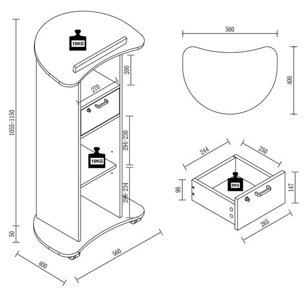 RedolaM kantoor wandkast met tafelblad, lessenaar 1 lade 2 planken beton decor.