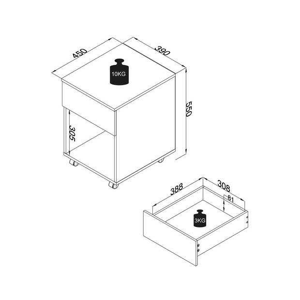 Dalosa451SB ladecassette 1 lade 1 plank wit.