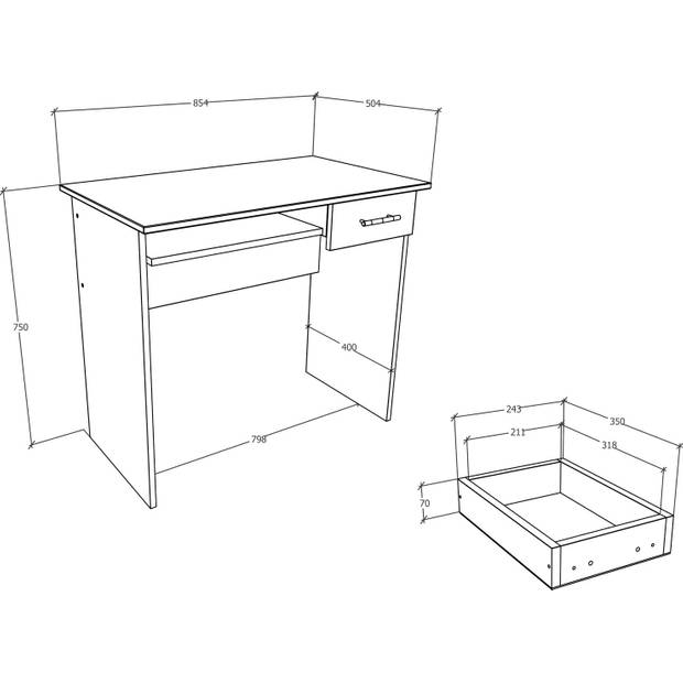 ArusaL bureau 1 lade 1 plank wit.